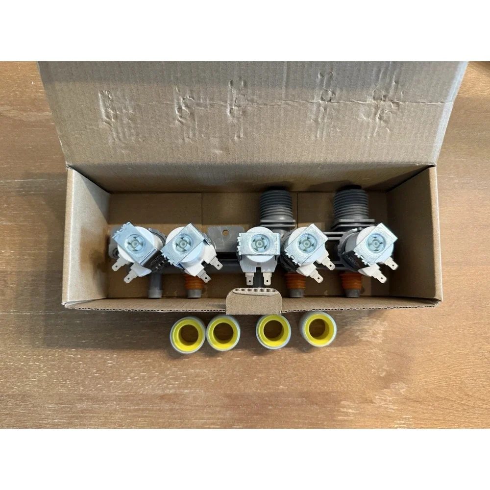 MHOPem Washing Machine Water Inlet Valve Assembly w/ 4 Yellow Seals Gray/White
